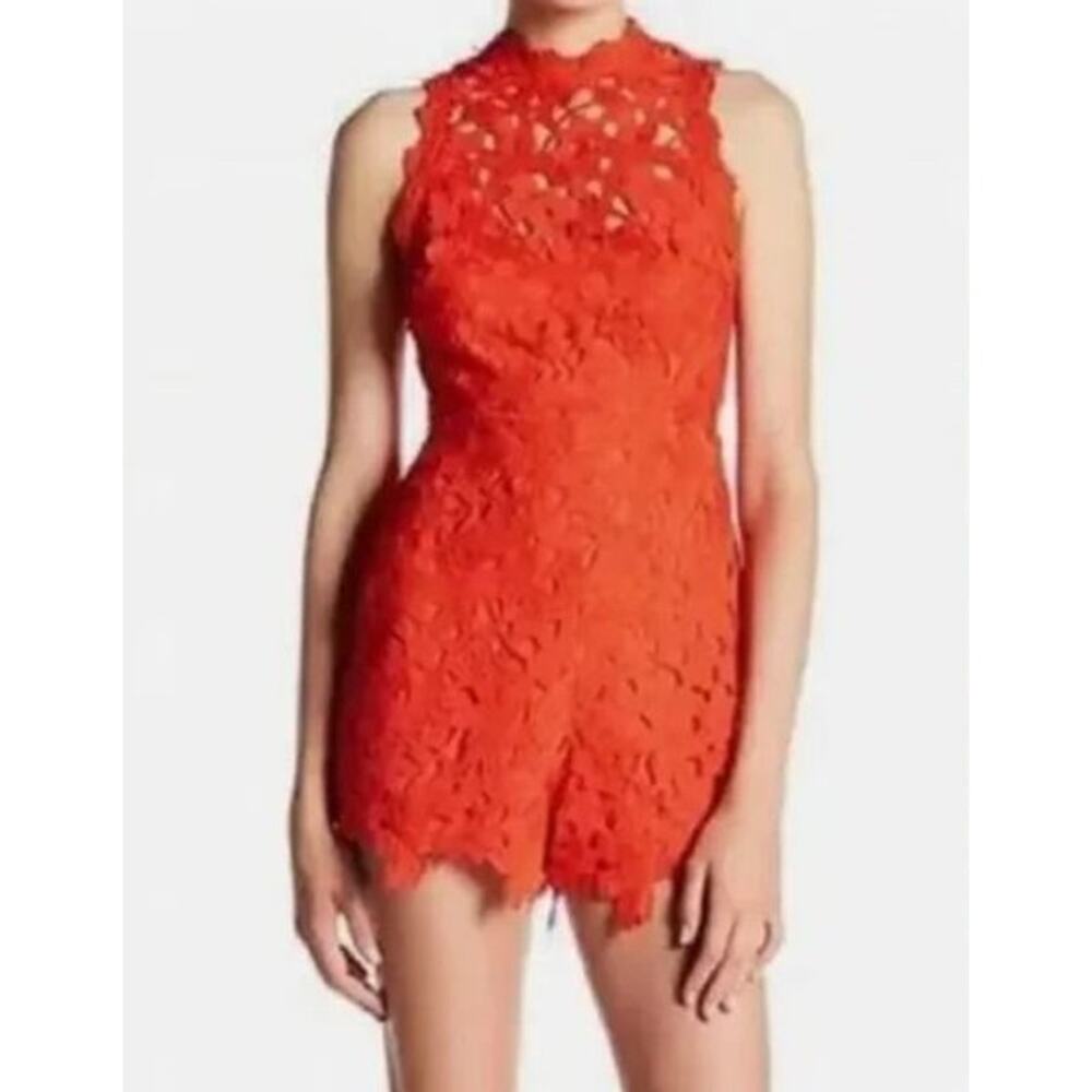 ASTR the Label Revolve Lace Red Orange Open Back Romper